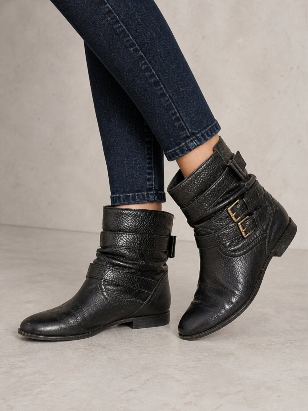 Kate Spade Black Leather Ankle Boots Size 8 | Buckle Strap Moto Boots | Low Heel
